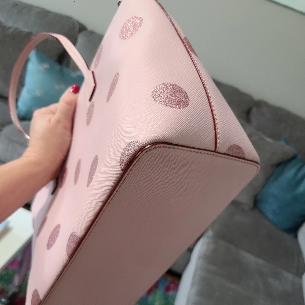 NWT - Kate Spade - Hani, Haven Lane Glitter Pink Polka Dot Tote - Picture 8 of 16